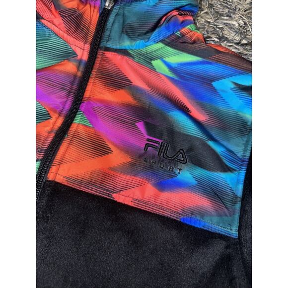 FILA VTG 80's Women's Velour Track Sport Jacket Full Zip Black Multicolor Sz S - Picture 4 of 7